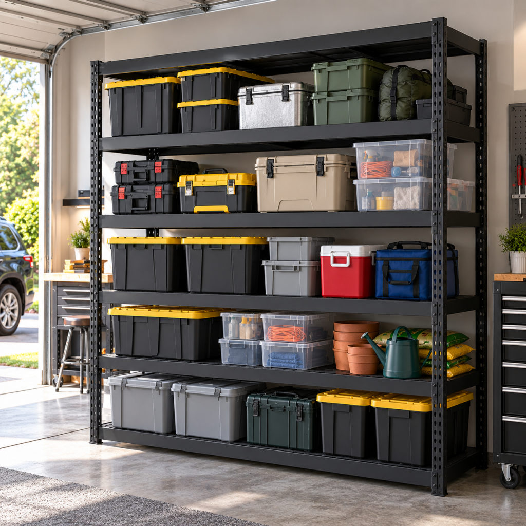 Illustrative garage lifestyle image for Husky 90 x 90 industrial shelving