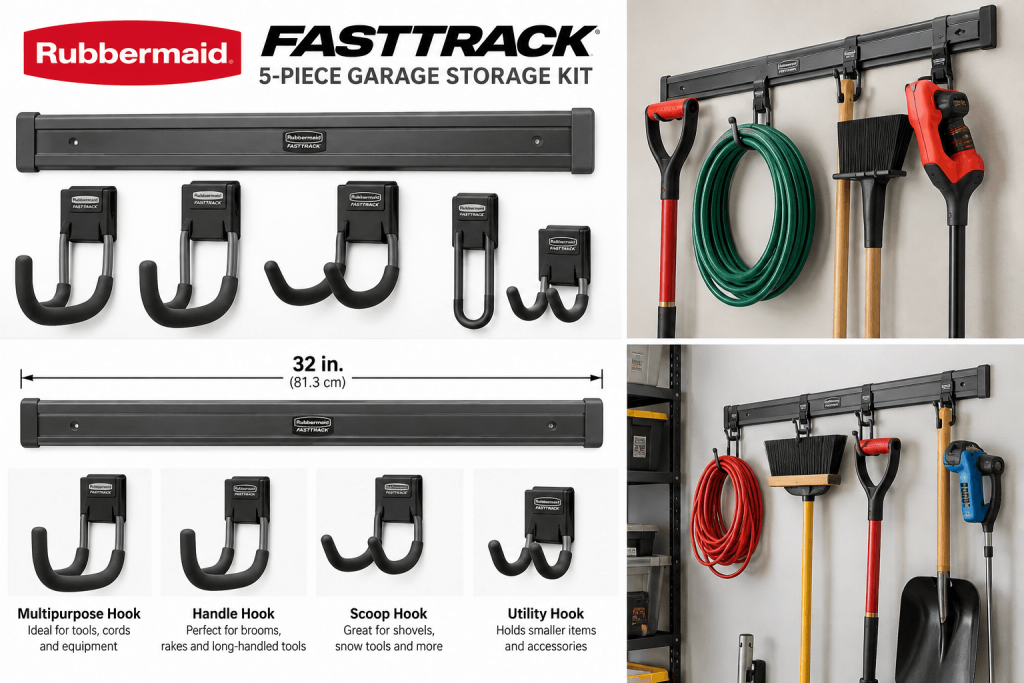 Rubbermaid FastTrack 5-Piece Garage Storage Rail & Hook Kit